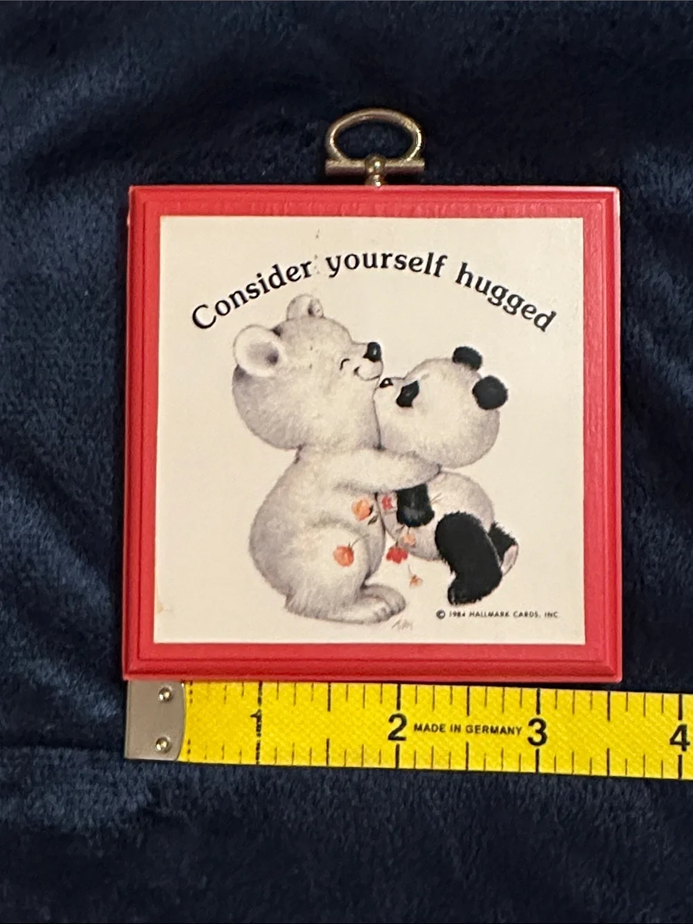 VINTAGE 1984 Hallmark Red  'Consider yourself hugged' Bear Plaque